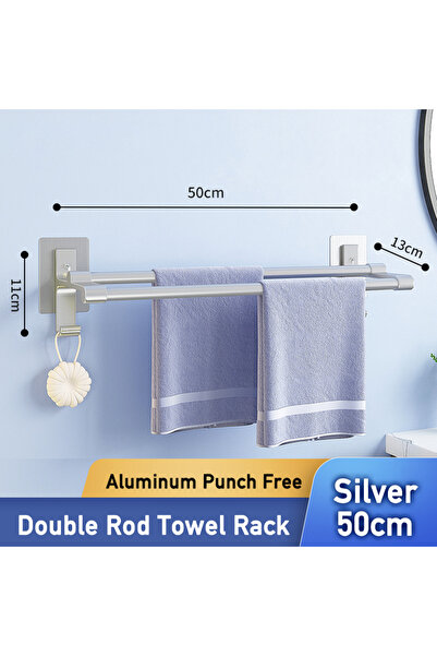 Choice3 Silver 50cm Non-drilling Towel Rack Double Layer Self Adhesive Bathro...