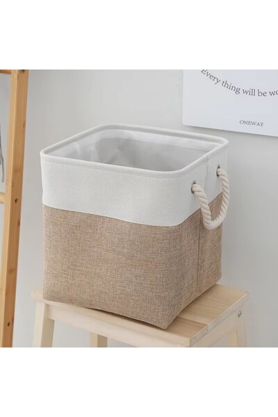 Choice1 brown Household Goods Miscellaneous Sorting Basket Splicing Linen Fab...