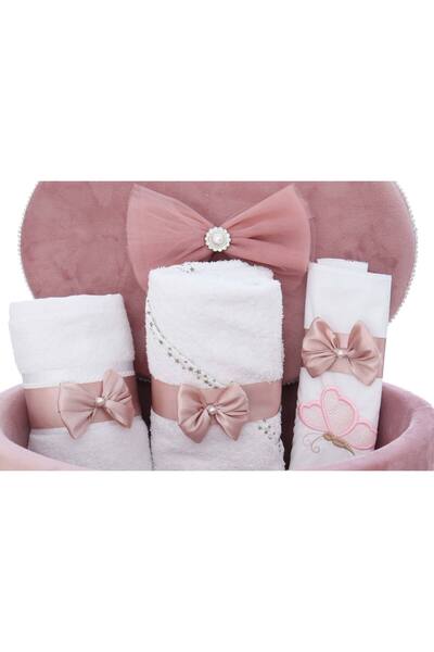 Recostore Trusou cu fluture pentru botez fetita, 9 piese, roz pudrat, Recostore®, REC3424