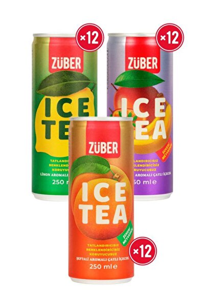 Züber Ice Tea Soğuk Çay Deneme Paketi 250ml x 36 Adet (Limon, Şeftali, Tropik)
