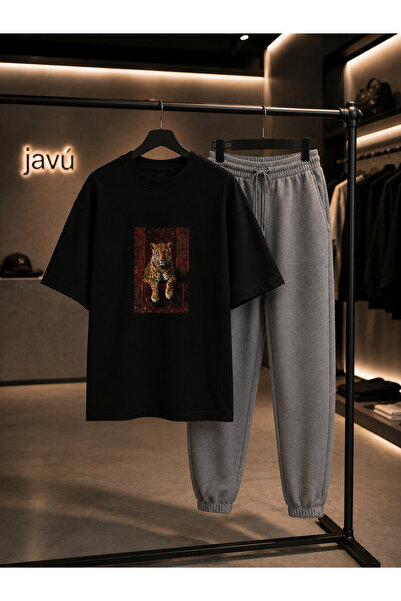 JAWÜ STYLE طقم بدلة رياضية مطبوع عليه شكل الفهد فاخر