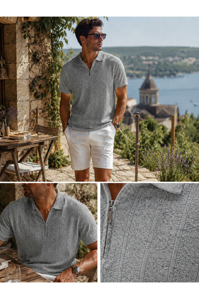Maccali Muška trendi premium udobna siva lanena polo majica