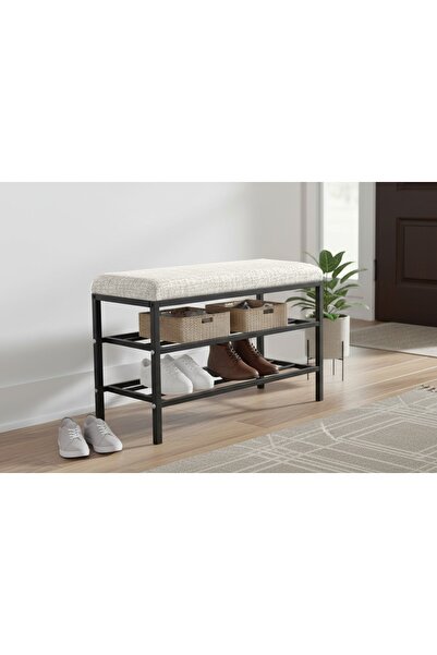 Vivense LUXE KETEN KUMAŞLI PUF AYAKKABILIK BENCH, KREM