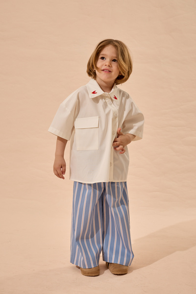 Fahhar Kids Cămașă asimetrică cu broderie Horoz, Ecru
