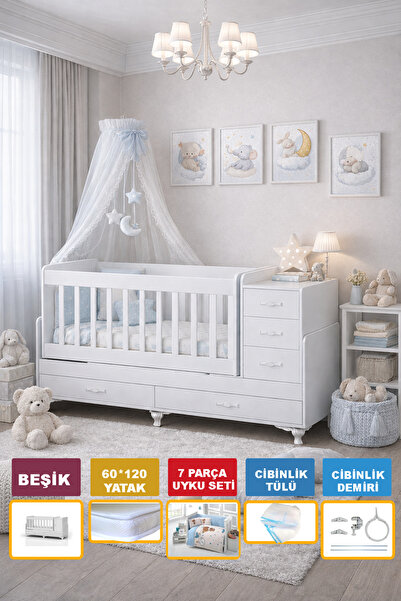 Bygolden Full Set - 5 Çekmeceli Bebek Beşiği Seti (beşik+yatak+uyku Seti+cibi...