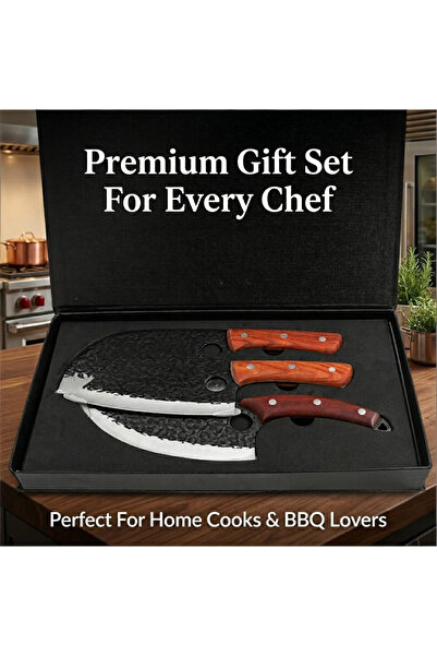 OSOOKE 3-Piece Kitchen Knife Set Stainless Steel Meat & Vegetable Chopper Ham...