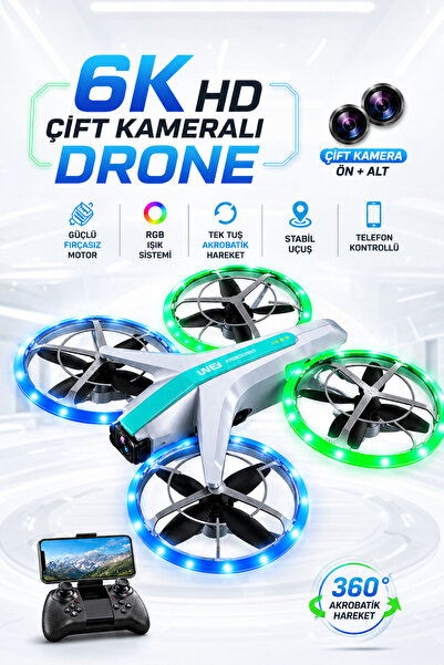 YILDIRIM OYUNCAK 6K HD Çift Kameralı Drone - 360° Akrobatik RGB Işıklı Fırças...
