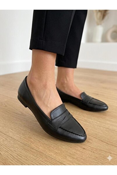 candaşlar CNR PANTOFI DE CASĂ DIN PIELE NEAGRĂ, MODEL DAILY BALLET FLATS