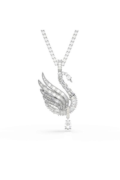 Swarovski Vienna Kolye ve broş, Karışık kesimler, Kuğu, Beyaz, Rodyum kaplama