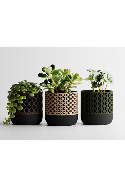Tasarım Synora Dekoratif Saksı - Bej Delikli Modern Bitki Saksısı 10 cm