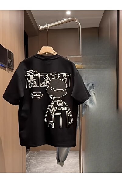 PAVRO Unisex Άνετο T-shirt με μικτό σχέδιο και στάμπα