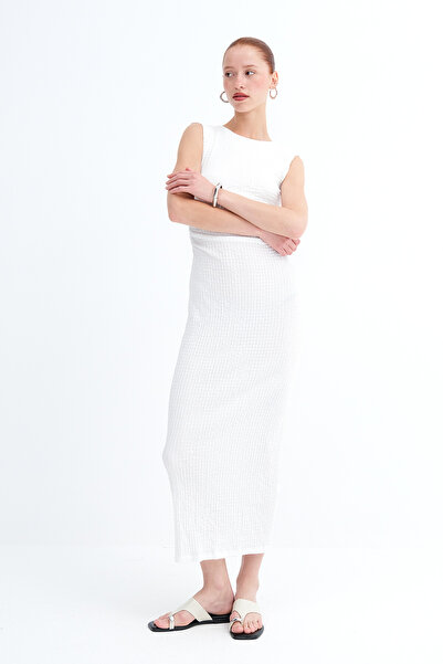 Addax Drawstring Textured Long Dress E18912
