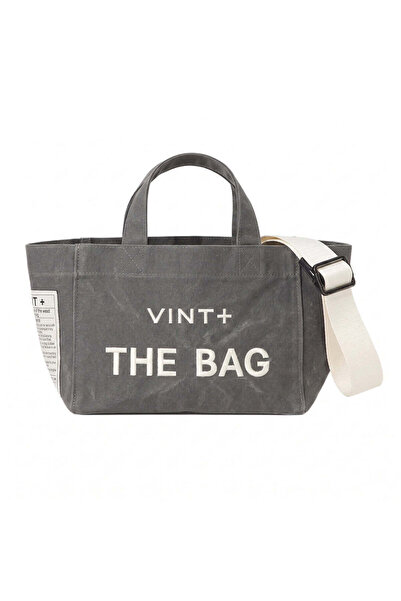 vintplus FERMUARLI MUMLU KANVAS TOTE ÇANTA - MİNİ - KOYU GRİ