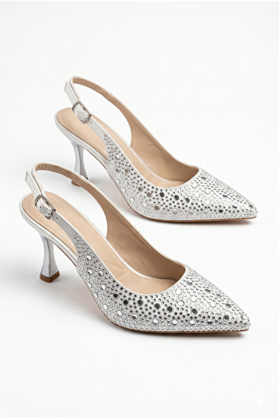 v.s.h velvet Women's Gray Stone Detailed Fabric Pointed Toe Stiletto |   Even...