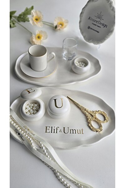AmoreDesign Sedefli Nişan Seti, Nişan Tepsisi ve Damat Tepsisi, EL YAPIMI Niş...