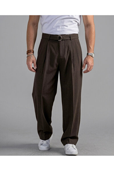 OUTFİT MAN Extra Loose Fit Detail Fabric Trousers Brown