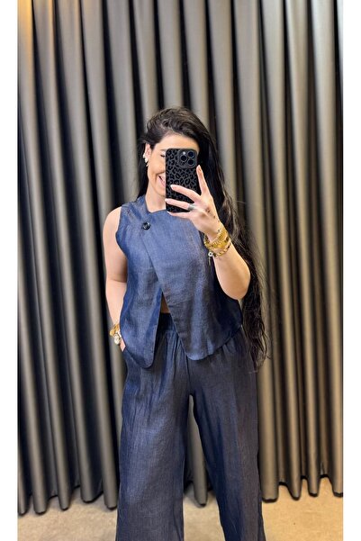 Nisam Shiny Linen Single Button Vest Suit