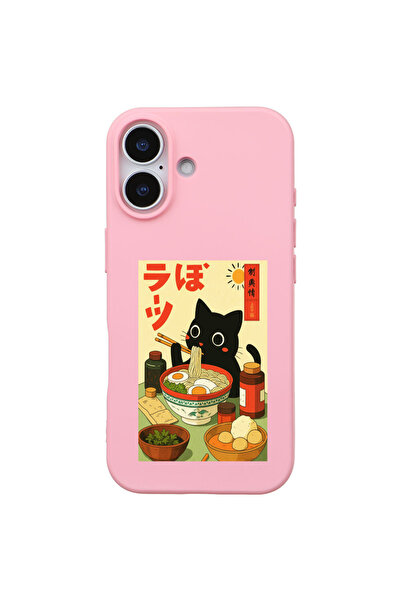 Casen iPhone 17 Pembe Lansman Renkli Silikon Black Cat Tasarımlı Telefon Kılıfı