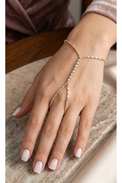 Glowisters Jewelry Kadın Gold Çelik Üzeri Kaplama Full Baget Taşlı Su Yolu Zi...