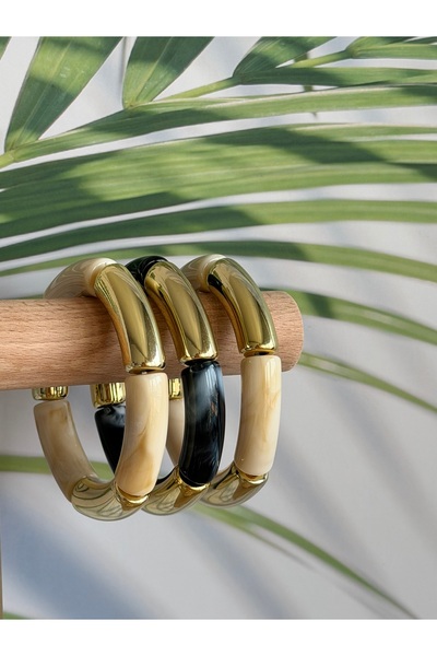 AYLAKAYA Gold Detailed Bone Flexible Bracelet Set of 3