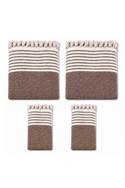 Mandaş Cotton Non-Slip Wicker Woven Armless Sofa Cover (3+3+1+1) - Brown