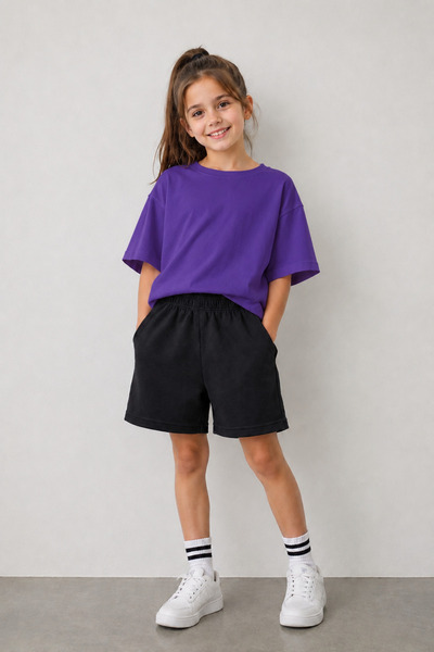 VODEXA Set de tricou și pantaloni scurți pentru băieți și fete, 100% bumbac, ...