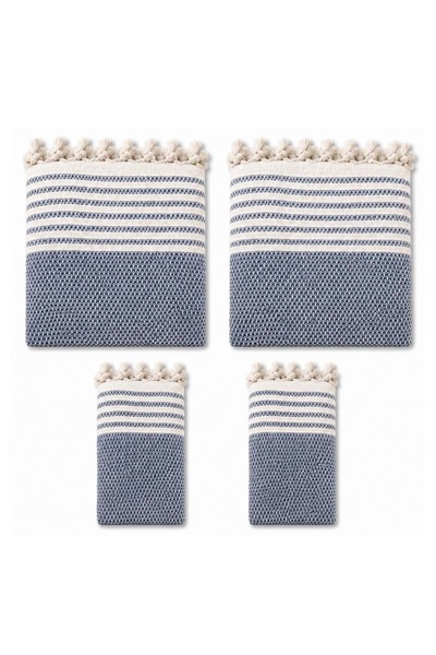 Mandaş Cotton Non-Slip Wicker Woven Armless Sofa Cover (3+3+1+1) - Indigo