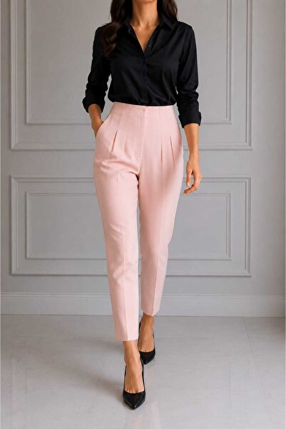 THB.Edition High Waist Narrow Leg Carrot Cut Fabric Trousers