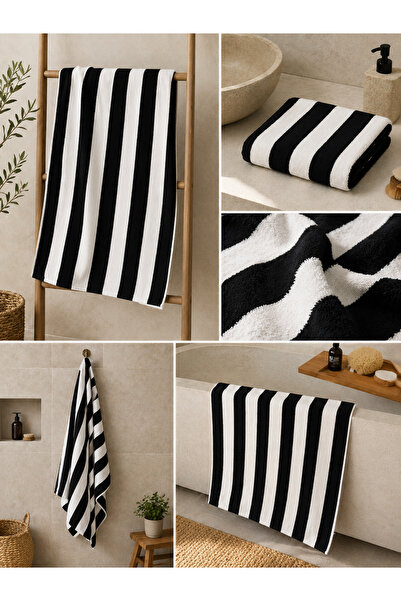 shop Tunateks Kalın Dokulu Black Stripe 100x170 Havlu