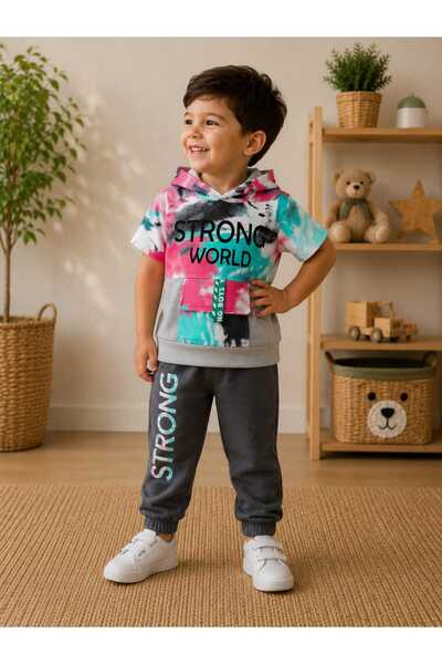krm kerem bebe Set de vară pentru băieți Strong World, cu glugă și model batik