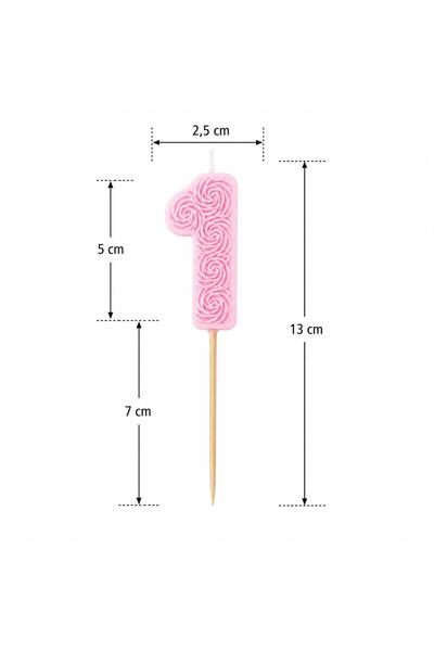 OEM Lumanare tort, Cifra 1, Roz, Handmade, Model elegant, cu bat, 13 cm