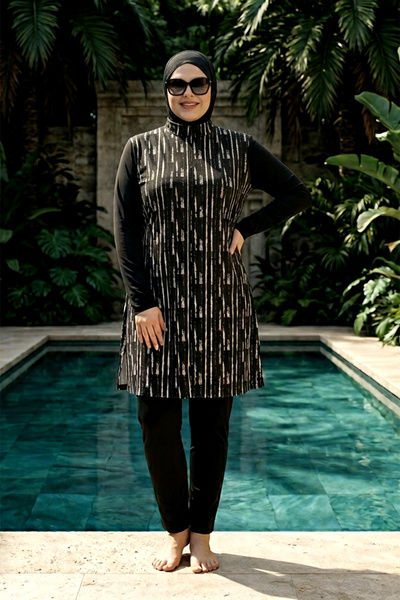 Haliç Mayo Plus Size Parachute Full Covered Hijab Swimsuit 2449 Black01