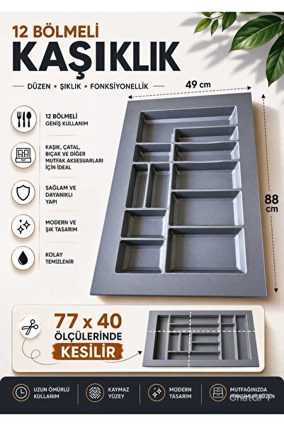 Aytuğ Beymes 88x49 Cm Çekmece içi Kaşıklık Kepçelik 77x40 CM KESİLEBİLİR Orga...