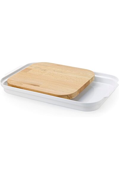 OBJE Woods Sliding Cutting Board with Holder, 40.5x25cm Natural Beechwood Cho...