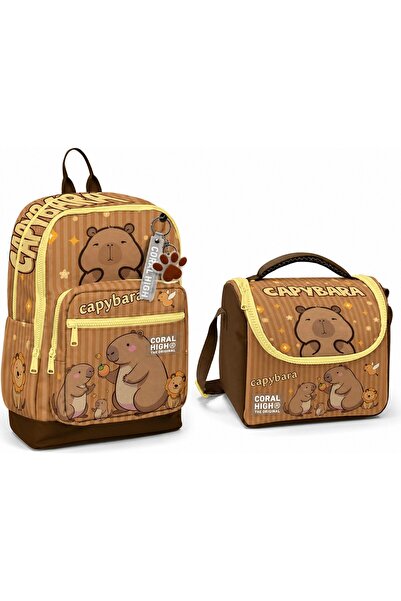 Coral High Capybara Patterned Backpack 23783+ Thermo Lunch Box 11799