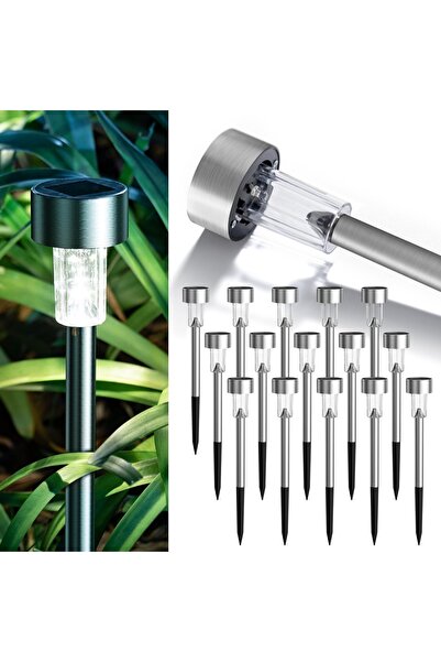 BaoBao Set de 10 lămpi solare LED de grădină, din metal și plastic, lumină al...