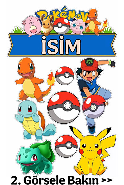 telaşe memuru İSİMLİ - POKEMON Yenilebilir Pasta Süsü - POKEMON Pasta Resmi Y...