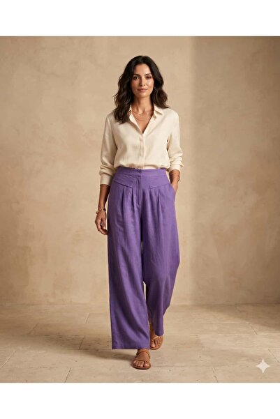 Punta Otantik PTS24250049 Pantaloni Hiva din bumbac plisat cu talie elastică,...