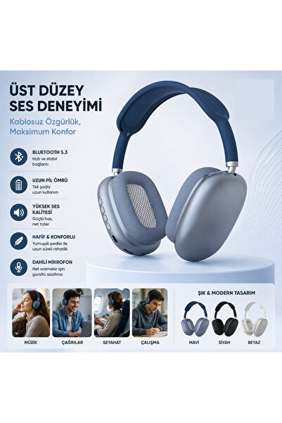 Tastech P9 Plus Kulaküstü Kablosuz Kulaklık Şarjlı Wireless Headphone Bluetoo...