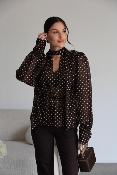 Julidress Tied Detailed Padded Polka Dot Transparent Blouse