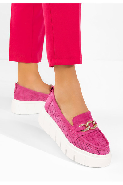B T Shoes Mocasini piele cu talpa groasa Tryna fucsia