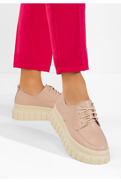 B T Shoes Mocasini piele naturala Camya roz