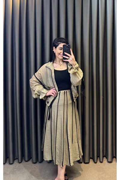 Nisam Silk Tencel Striped Skirt Set