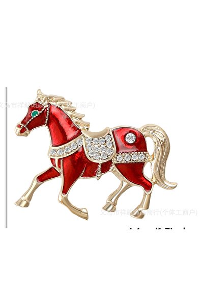 asc.home Kırmızı at broş ( 4 cm genişlik 3.2 cm yükseklik )