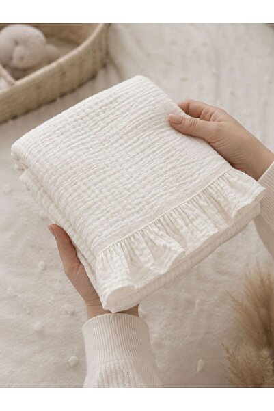 Heianmono Kids White Color 4 Layer Muslin Ruffled Baby Blanket (100X100)