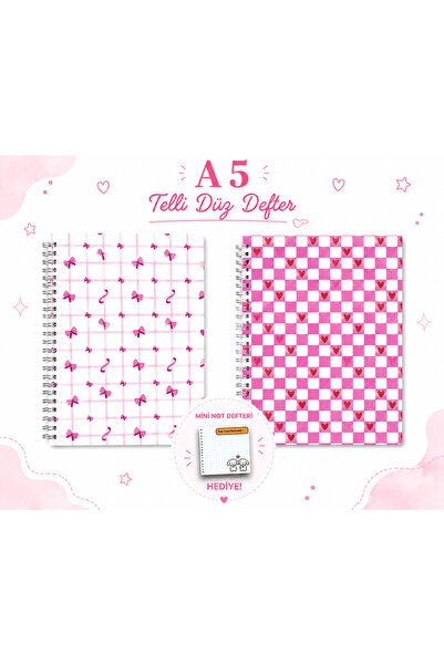 TOMBİ-X A5 Spiral-Bound Flat School Notebook Set - 2-Pack with Mixed Patterns...