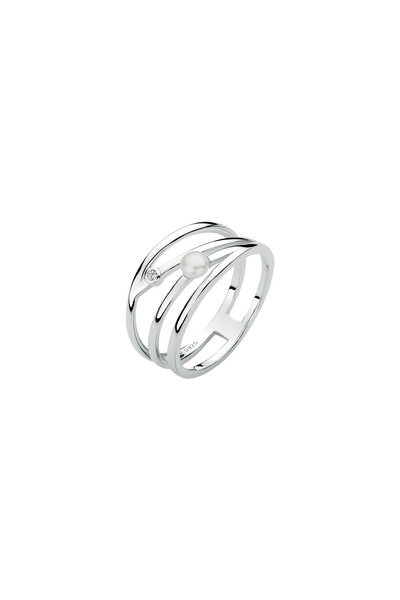 MANAVA Silver ring with natural pearl and zirconia - Ondulé
