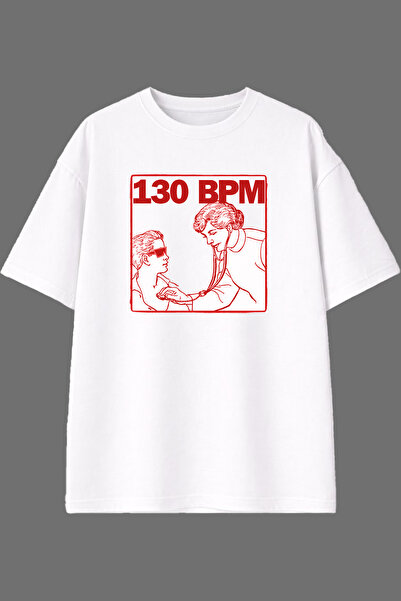 VSRN 130 Bpm Music Design Pre-Printed White Oversize T-Shirt