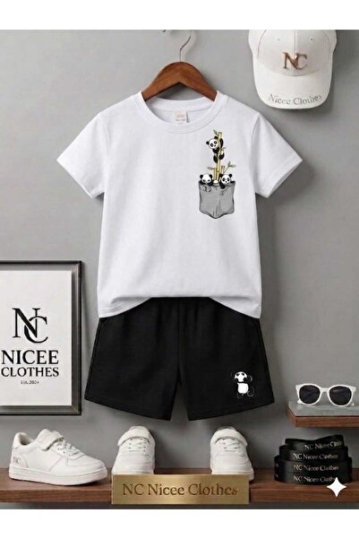 NC Nicee Clothes LETNJA DEČJA MAJICA I KRATKE HLAČE UNISEKS (PANDA IZRAZ NA D...