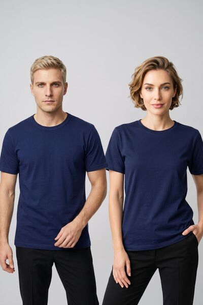 fevien Couple Combination Set of 2 Crew Neck Short Sleeve Basic T-Shirts - Co...